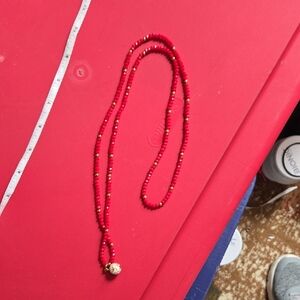 Red Coral  Beaded Necklace with Gold Accent - Women Jewelry